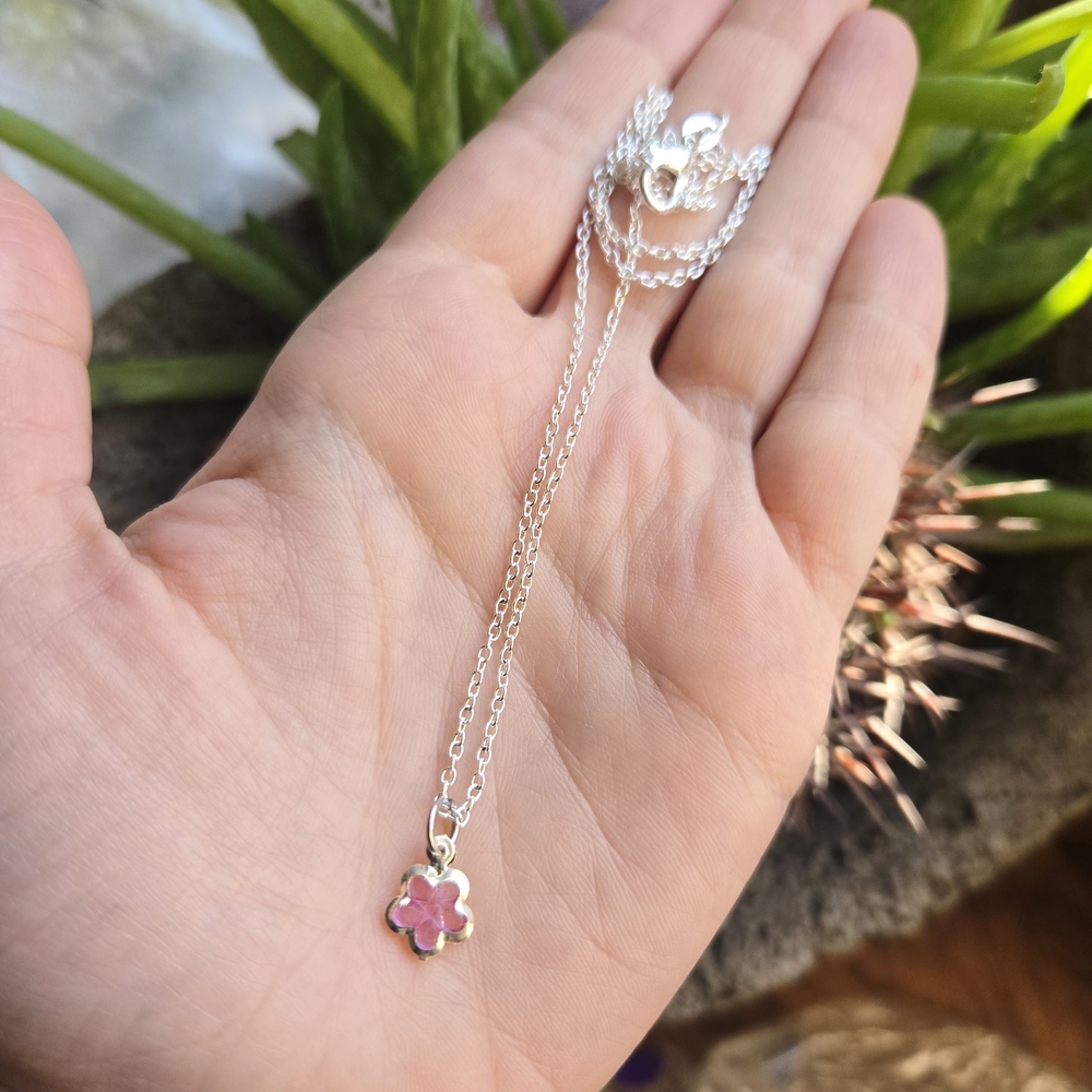 Vintage Dainty Tiny Pink Purple Crystal Flower Necklace
